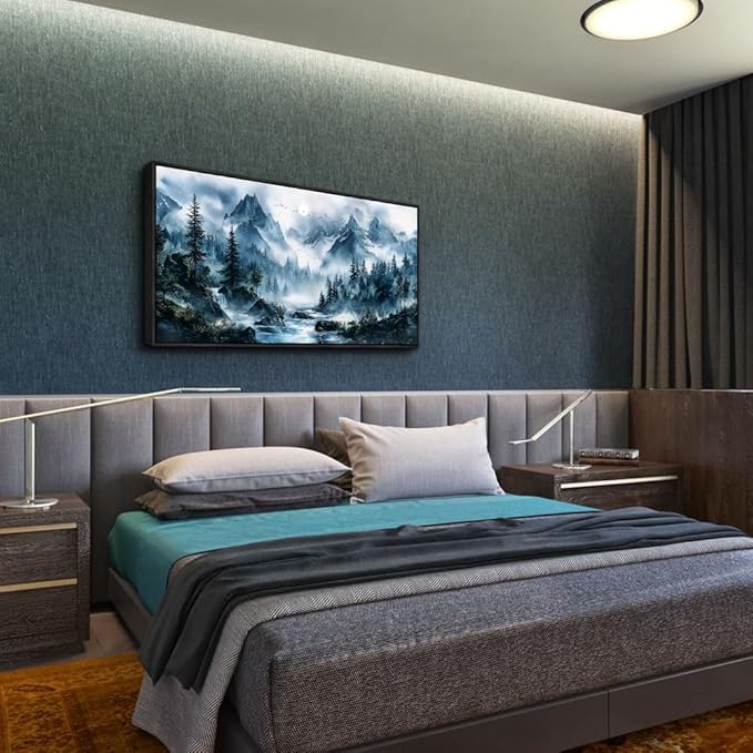 ERQINHUA Modern Home Wall Decor painting Large Canvas Wall Art For Bedroom Living Room Office Decorations Misty Forest Mural Tree Landscape Artwork Pictures Decor Aesthetics 24x48In Black Framed