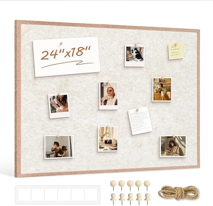 DOLLAR BOSS Felt Framed Bulletin Board 24'' x18'' 1PC Small Cork Boards for Walls Cute Lightweight Aesthetic Corkboard for Office Home Decor College Dorm Room Photo Display with 10 Pins, Beige