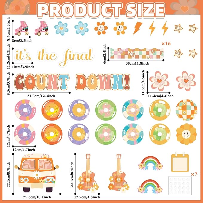 gisgfim Countdown to Summer Classroom Bulletin Board Decorations Set Spring Hippie End of The Year Cutouts May Groovy It's The Final Retro Bulletin Board for Classroom Home Wall Decor Supplies
