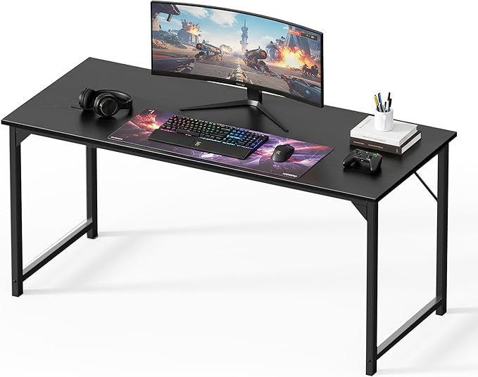 OLIXIS 63 Inch Computer Office Desk for Small Spaces, Writing Gaming Work Desk Modern Study Table with Storage Bag & Headphone Hook Home Bedroom, Black