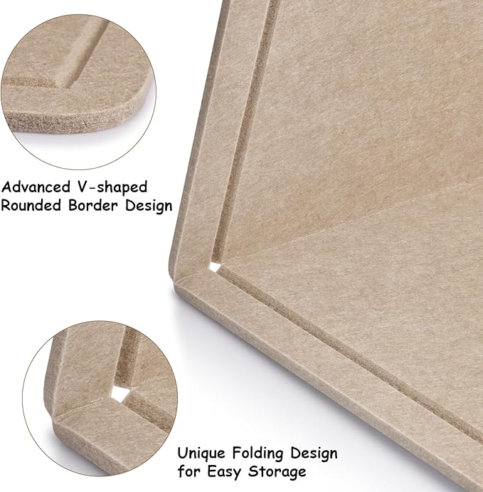 Foldable Bulletin Felt Board, 36x18 Inches Cork Board Alternative, Large Felt Board Decorative Pin Board for Wall, Foldable Photo Board Self-Adhesive Vision Board with 36 Pushpins Khaki