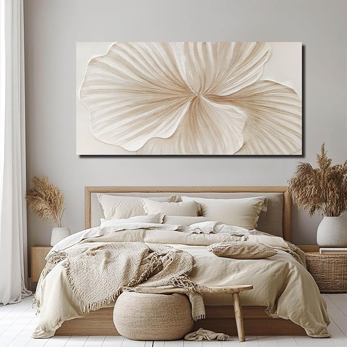 WINKAILIN Flower Wall Art Abstract Floral oil Painting Modern 29x58 White and Gold Large Canvas Artwork Minimalist Decoration for Living Room Bedroom Office Home