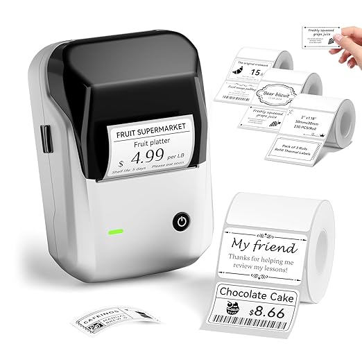NIIMBOT B1 Label Maker with Tapes, 2 Inch Portable Thermal Label Printer for Home School Office Small Business, Address, Bakery, Crafts, Retail, Support Smartphones & PC, Silver