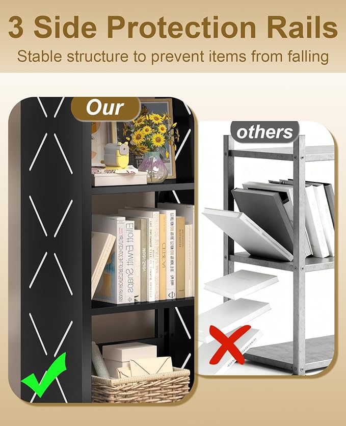 Metal Book Shelf, 3-Tier Adjustable Bookcase with Anti-Tip Kit & Leveling Feet, Heavy-Duty Metal Storage Organizer, Modern Corner Shelves for Bedroom, Garage, Home Office