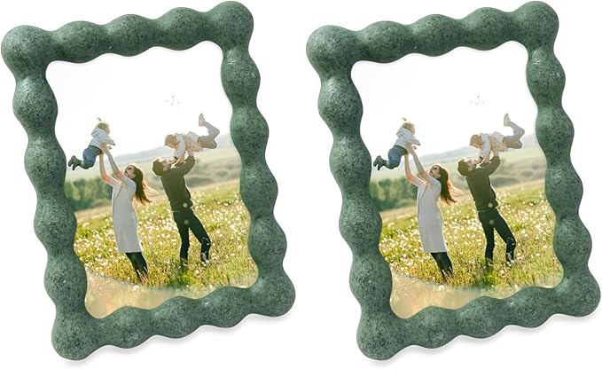 Isaac Jacobs 5x7 Rosemary Green Resin Picture Frame, Elegant Undulating Curve Design for Tabletop & Wall Display Photo Frame, Home Décor, Art, Photo Gallery (5x7, Rosemary Green) (Pack of 2)