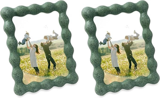 Isaac Jacobs 5x7 Rosemary Green Resin Picture Frame, Elegant Undulating Curve Design for Tabletop & Wall Display Photo Frame, Home Décor, Art, Photo Gallery (5x7, Rosemary Green) (Pack of 2)