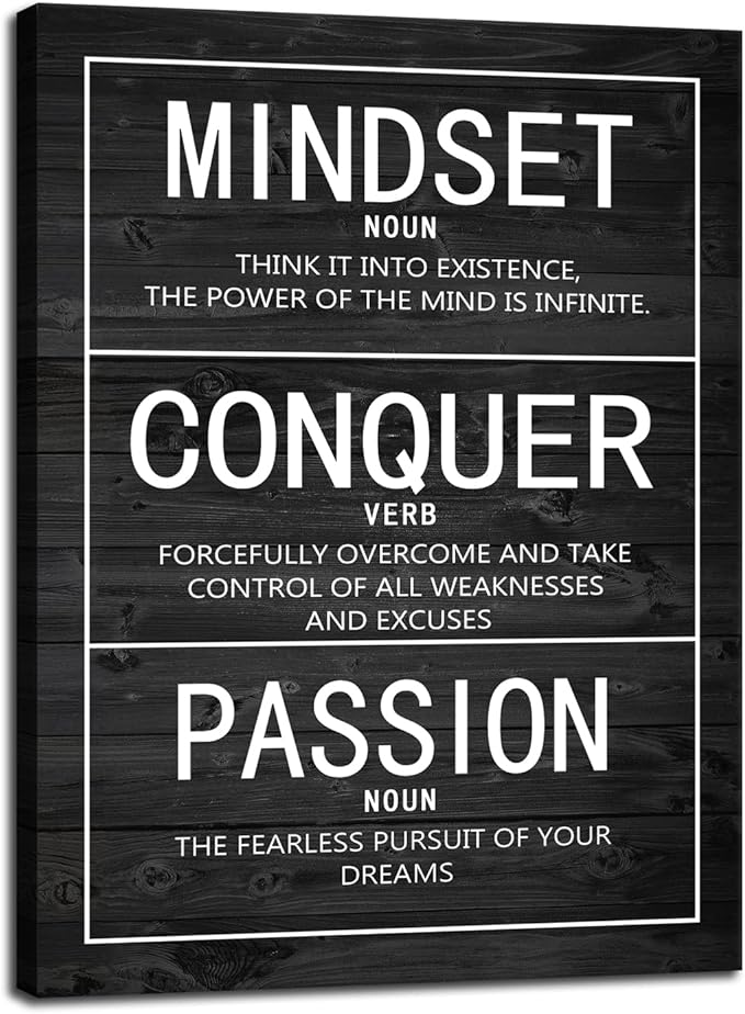 Passion Mindset Conquer Motivational Poster Inspirational Canvas Wall Art Paintings Inspiration Artwork Living Room Office Prints Wall Decor Decoration Wooden Framed Ready to Hang [30''Wx 40''H]