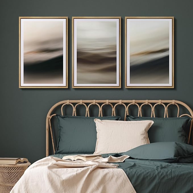 SIGNFORD Framed Wall Art Print Set Neutral Coastal Abstract Minimalist Ocean-Inspired Digital Art Modern Art Contemporary for Living Room, Bedroom, Office - 16"x24"x3 Natural