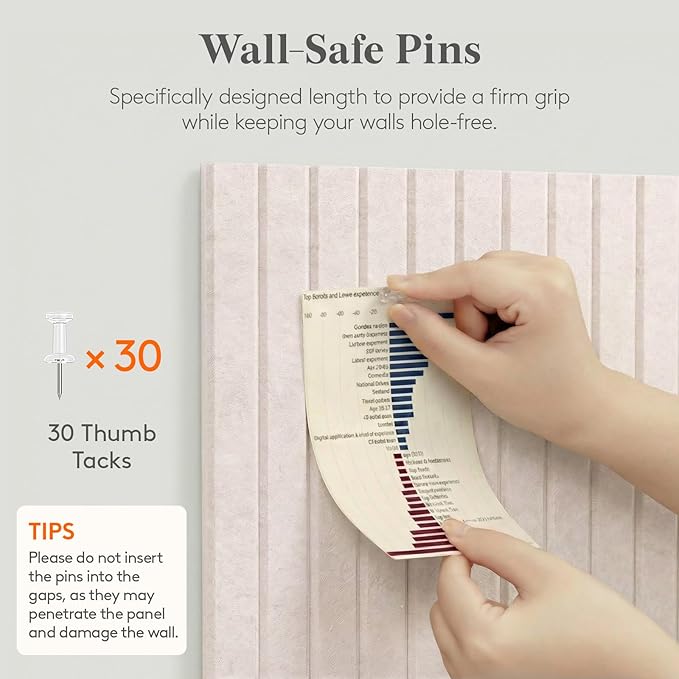 Lifewit Felt Slatted Bulletin Board with Self-Adhesive, 36"x 24"-6 Pack Cork Board Alternative, Pin Board Vision Board Message Board with 30 Pushpins for Office Decor, Room Decor, Oatmeal