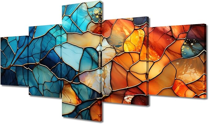 Canvas Wall Art Decor for Bedroom Mdoern Abstract Canvas Wall Art 5 Panel Home Wall Art Abstract Glass Window Painting Art Prints on Canvas for Men Living Room Decor Framed Ready to Hang 50x24 in