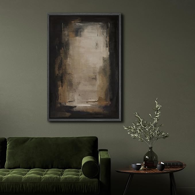 SIGNFORD Framed Canvas Print Wall Art Neutral Serenity Abstract Soft Beige and Cream Brushstroke Illustrations Modern Art Decorative Relax/Zen for Living Room, Bedroom, Office - 16"x24" Black
