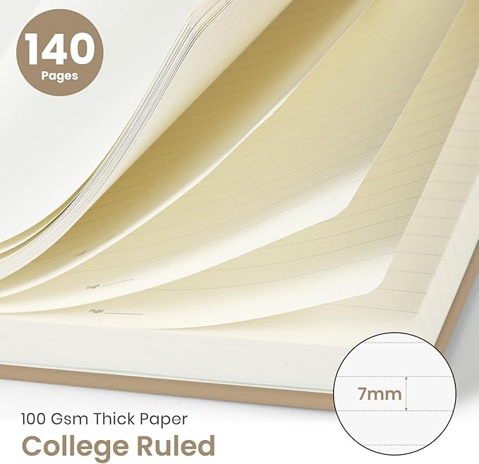 Taja Lined Spiral Journal Notebook for Women & Men, 140 Pages, College Ruled Hardcover Notebook for Work & Note Taking, Journals for Writing, A5(5.7" x 7.9") – Oat Brown