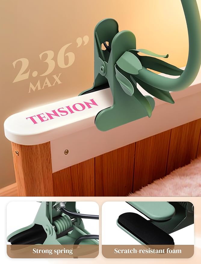 ONXE Clip On Light and Flower Desk Lamp, Flexible Gooseneck Reading Book Light with 3 Color Modes Cute Table Lamp Decor, Clip on Bedside Lamp for Bed Headboard,Table, Nursery,Dorm (Green-02)