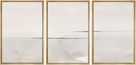 SIGNWIN Framed Canvas Print Wall Art Set Gray Duotone Pastel Watercolor Landscape Shapes Abstract Illustrations Modern Art Decorative Nordic Zen for Living Room, Bedroom, Office - 16"x24"x3 Natural