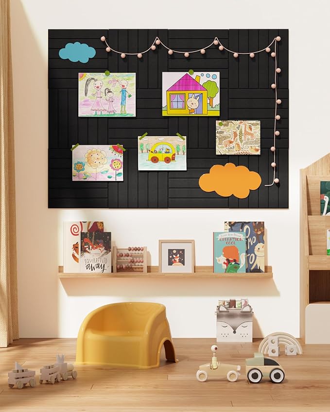 Large Cork Board, 48" X 36" Bulletin Board, 12 Pack Felt Pin Boards Cork Boards for Walls Office Home Decor, Classroom with 60 Safe Removable Adhesive Tabs Black