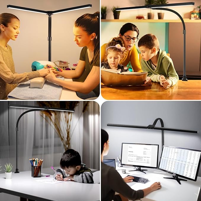 Small Desk Lamp for Office Dorm Home - Eye Caring Desk Light 18W Brightest Gooseneck Dimmable Table lamp with Anti-Glare Cover Clamp(No Remote)