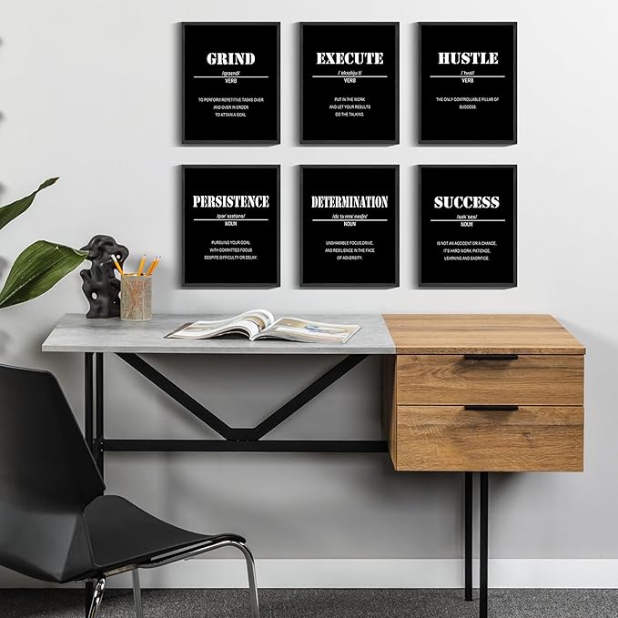 Drsoum Motivational Wall Art 𝗙𝗿𝗮𝗺𝗲𝗱 Inspirational Office Quotes for Living Room Encouraging Canvas Posters for Bedroom Sayings for Wall Decor - 8” x10” x6 PCS Black Framed