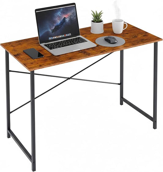 Computer Desk 44 Inch, Home Office Desk Simple Study Writing Table, Sturdy Metal Frame, Scratch-Resistant MDF Desktop for Bedroom Dorm Workspace Small Space, Brown