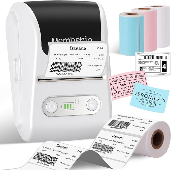 P1 Bluetooth Label Maker Machine with Tape,Portable Label Printer with 4 Rolls Labels((3 White, 1 Blue, 1 Pink), Inkless Labeler for Home, Kitchen, School, Office Organization