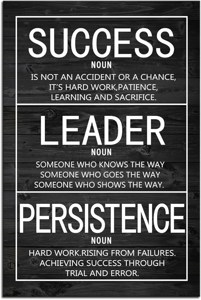 WYJZDZQ8 Success Leader Persistence Inspirational Poster Motivational Wall Art Motivation Canvas Prints Artwork for Office Modern Home Decor Painting Stretched and Framed Ready to Hang [12''Wx 18''H]