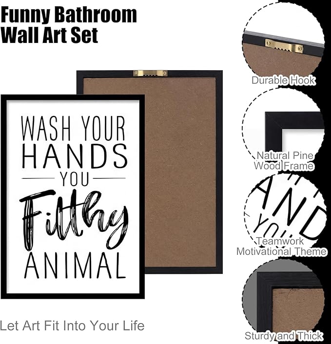 Faccito 8 Set Bathroom Wall Decor Funny Quotes Bathroom Wall Art Interesting Bad Smell Humorous Toilet Wooden Decoration Black and White Funny Art Signs for Washroom