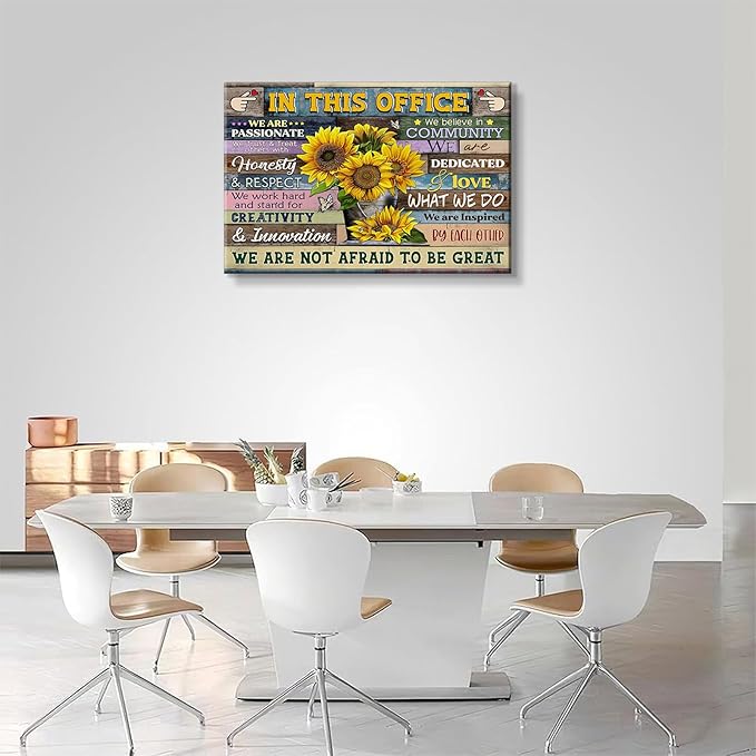 Inspirational Office Canvas Wall Art In This Office We Are A Team Motivation Human Resources Sunflower Inspirational Quotes Phrases Poster Framed Wall Art Team Motivational Quotes Team Decor 12x16in