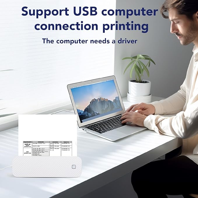 Mobile Office Printer,Portable Printer 203dpi A4 Small Thermal Printer with 1 Roll Thermal Paper Storage Bag for Travel Home