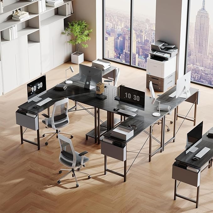 Sweetcrispy L Shaped Desk Computer Gaming Corner Table 51 Inch Home Office Writing Student Work PC Workstation with Side Storage Bag CPU Stand for Bedroom Small Spaces