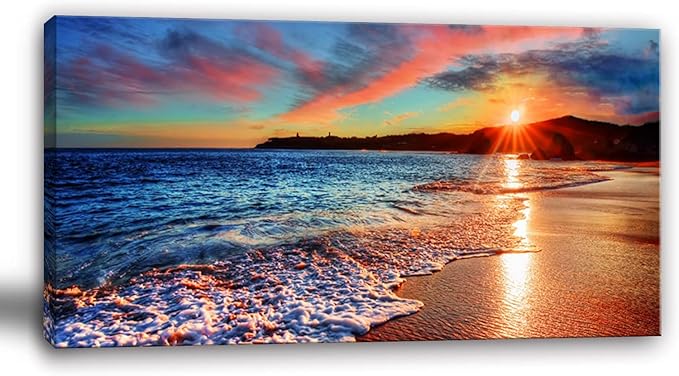 Yxbhhym-Large Pictures for Living Room Wall Art Sunset Beach Artwork for Walls Coastal Room Decor Ocean Canvas Print Art Seascape Painting Sea Poster Bedroom Wall Decor Office Home Decoration