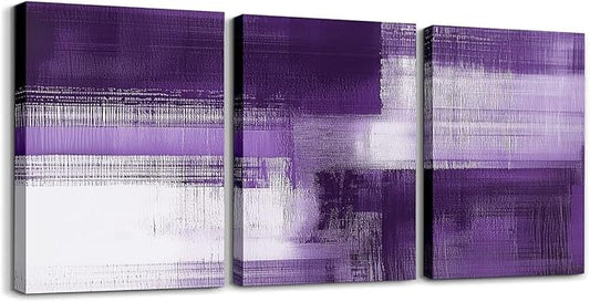 jejeloiu Purple Abstract Art 3 Piece Canvas Wall Art for Living Room Bedroom Modern Art Picture Wall Decor 12"x16"x3pcs Abstract Oil Painting Office Decorations Artwork Posters