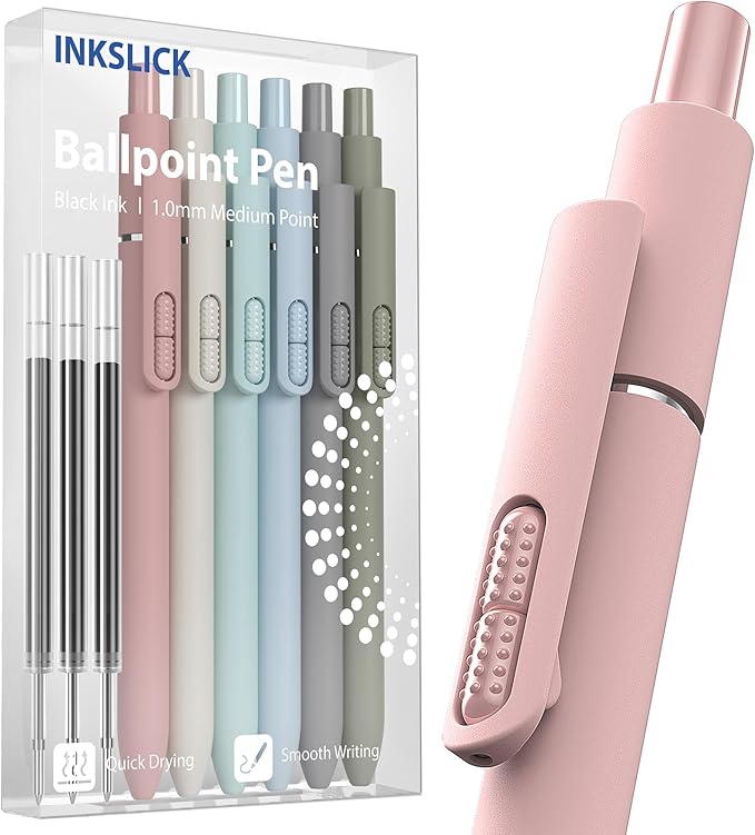 9 Pack Black Ballpoint Pens - 1.0mm Medium Point Smooth Writing Black Ink Ball Point Pens Long Lasting Retractable Fidget Pens for Adults, Men, Women, School, Office (6 Pens & 3 Refills)