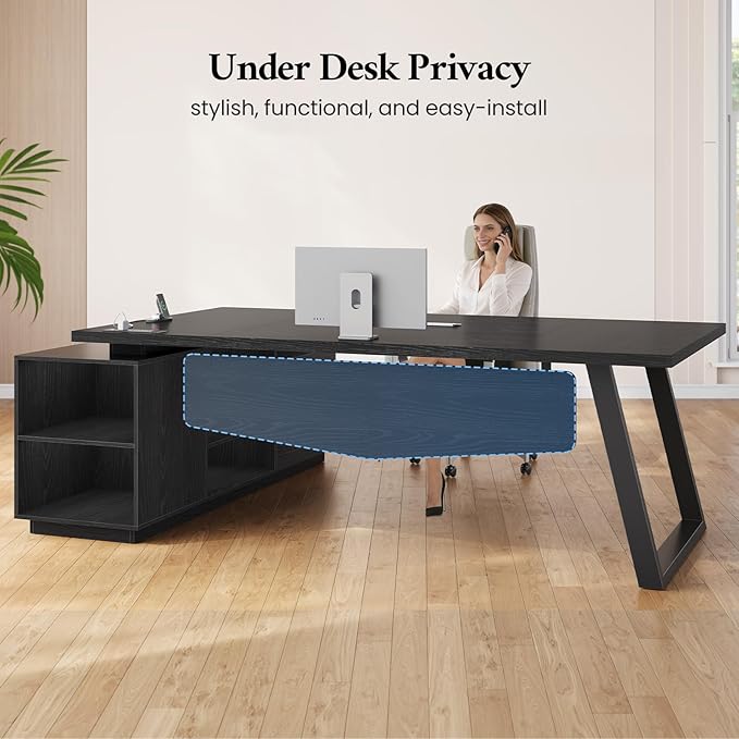 70.3 inch L Shaped Executive Desk with Power Outlets, Large Home Office Desk with Storage Drawers and File Cabinet, Modern Computer Desk with Shelves, Black Business Furniture, Square Metal Legs