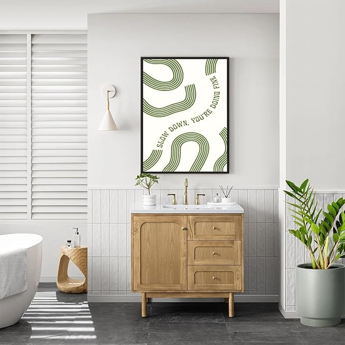 Slow Down You’re Doing Fine Wall Art Retro Minimalist Motivational Quote Music Poster Inspirational Midcentury Song Lyrics Sage Green Canvas Prints for Bedroom Home Decor 8x12inch Aluminum Framed