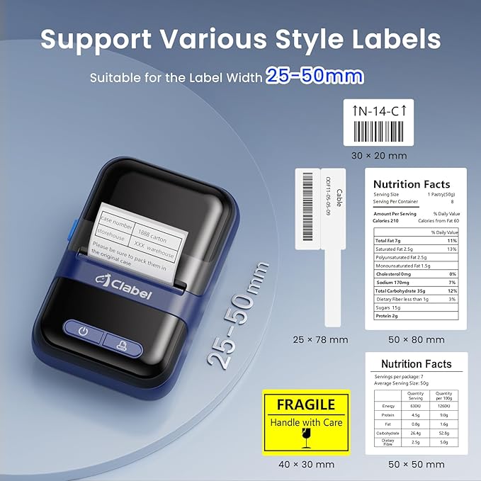 CLABEL Label Maker Machine with Tape, 300DPI Thermal Bluetooth Label Printer 2 Inch Portable Barcode Inkless Sticker for Small Business, Retail Office,Office, Home, Came with 1 Roll Label