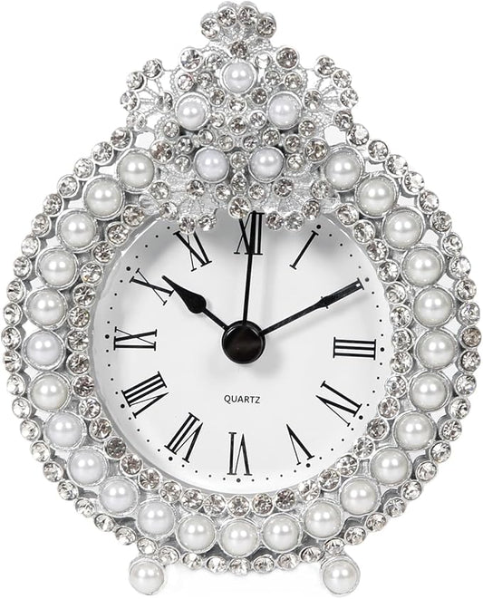 Mini Tabletop Clock, Decorative Metal Table Clock with Battery Operated for Bedside, Table, Living Room, Home and Office