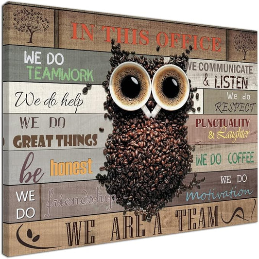 Inspirational Wall Art for Office Motivational Quotes Wall Décor We Do Great Things Framed Spirit Wall Art Owl Coffee Bean Pictures Contemporary Home Decor for Office Desk Workspace 12x16inch
