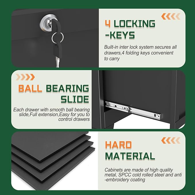 4 Drawer File Cabinet with Lock, Metal Lateral File Cabinets for Home Office, Steel Wide Filing Organization Storage Cabinets, Home Office Furniture for Hanging Files Letter/Legal/F4/A4 Size