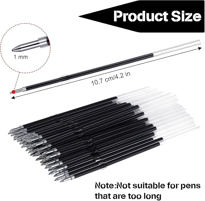 Retractable Ballpoint Pen Refills 30 Pieces 1mm, 4.2 Inch Ink Pen Refills Smooth Writing for Click Pens Journal Writing, School and Office Suppliers (Red)