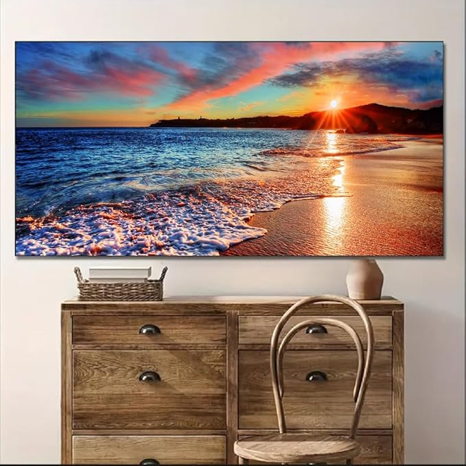 Yxbhhym-Beach Wall Art Pictures for Living Room Ocean Canvas Wall Art Decor Bedroom Sunset Painting Coastal Artwork for Walls Seascape Print Sea Poster Modern Landscape Office Home Decorations