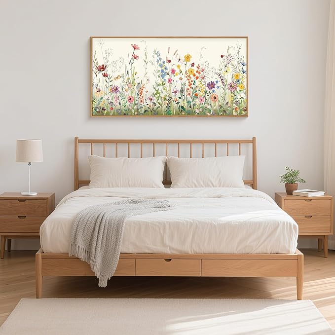Aryroi Large Colorful Wildflower Framed Canvas Wall Art Set,Vintage Spring Flowers Green Leaf Decor,Watercolor Daisy Floral Botanical Artwork for Living Room, Bedroom,Office- 16"x24"x3