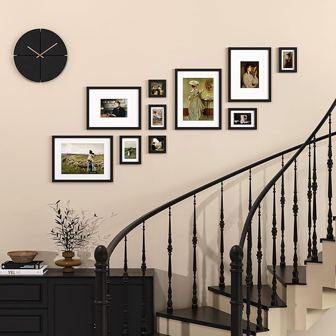 Egofine Picture Frame Set 10 Pack, Picture Frames Collage Wall Decor with Two 12x16,Two 11x14,Two 5x7,Two 4x6,Two 4x4 for Wall and Tabletop, Made of Solid Wood, Covered by Plexiglass, Black