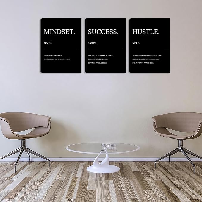 Large Motivational Black Quotes Success Posters Office Wall Decor Artwork Inspiring Hustle Painting Prints Inspirational Canvas Wall Art Home Living Room Bedroom Framed Artwork (72" Wx36 H)