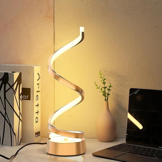 ELINKUME Spiral Lamp,Gold Table Bedside Lamps with Touch,Max 12W,Stepless Dimming Home Desk Lamp,3 Color(3000K/4500K/6000K),Gold Desk Light for Bedroom,Living Room,Study,Office,Kids Room,Meeting Room