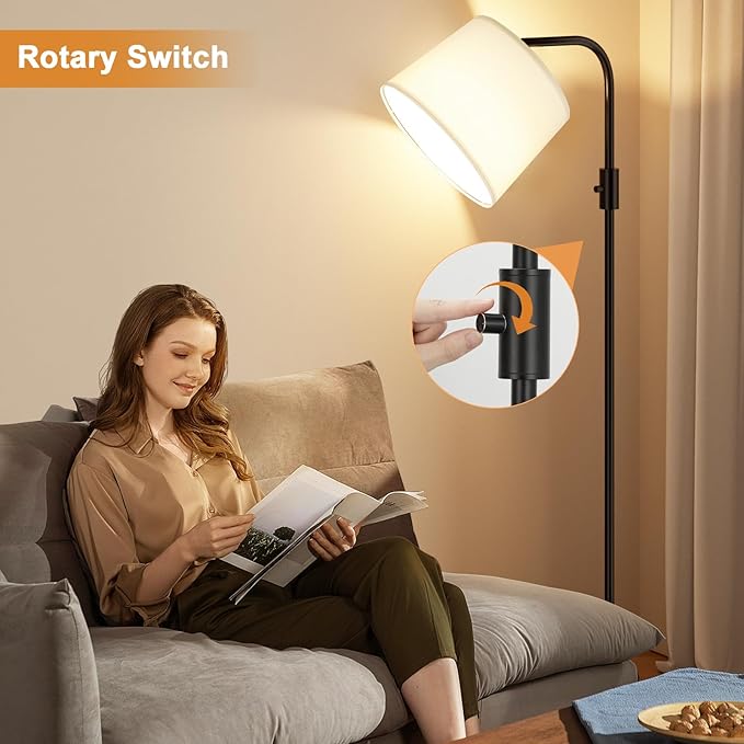 Ambimall 𝐅𝐮𝐥𝐥𝐲 𝐃𝐢𝐦𝐦𝐚𝐛𝐥𝐞 Floor Lamp - Floor Lamps with 9W 𝐋𝐄𝐃 Bulb, Standing Lamps for Living Room with Adjust Head, Modern Standing Tall Light Rotary Switch for Office(Black and White)