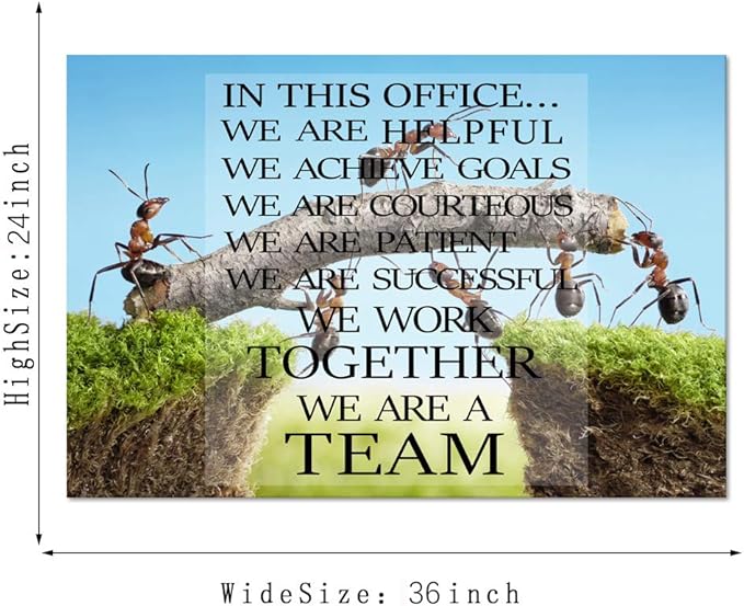 Modern Motivational Posters Ants Constructing Bridge Canvas Wall Art with Wooden Frame Inspirational Teamwork Artwork Stretched Ready to Hang for Home Office Decor - 24''Wx36''H