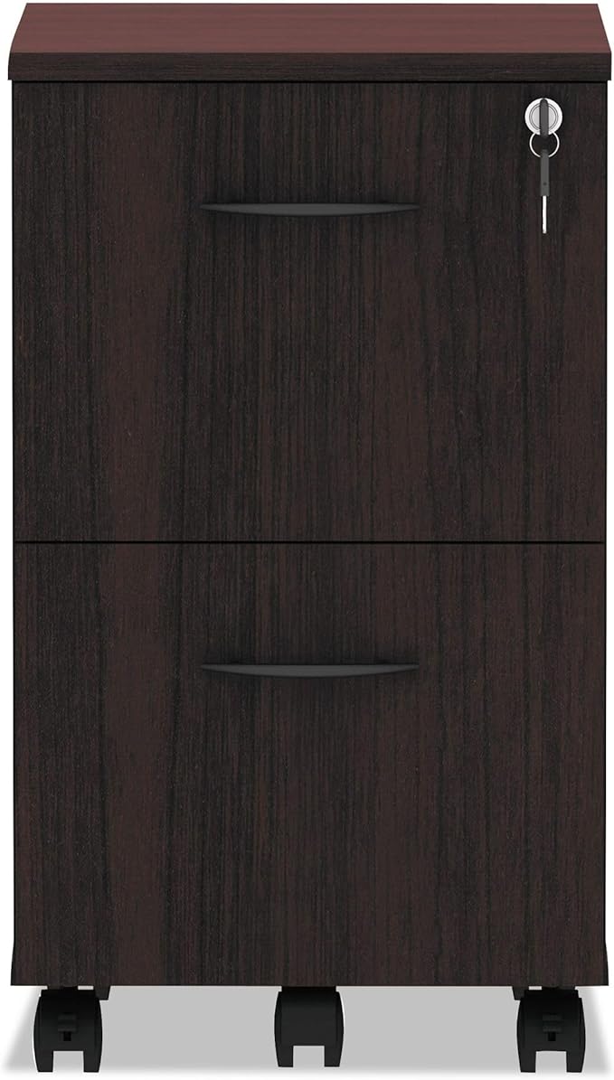 Alera Alera Valencia Series Mobile Pedestal, Left Or Right, 2 Legal/Letter-Size File Drawers, Mahogany, 15.38" X 20" X 26.63"