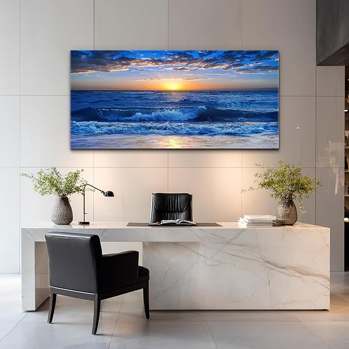canvas wall art for living room Blue Ocean Sea sun landscape painting bathroom Wall Decor Ready to Hang for Home Decorations office family bedroom kitchen Works canvas Prints pictures 20" x 40"inch