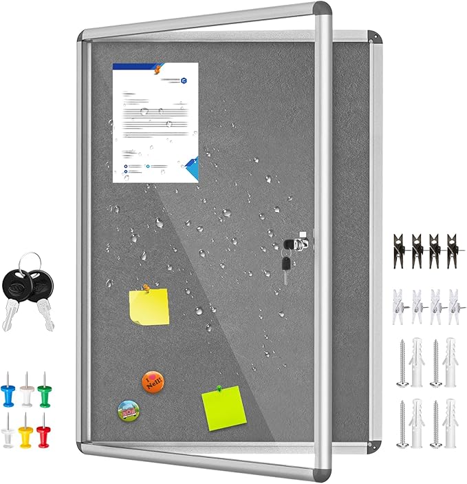Magula 38"x28" Enclosed Bulletin Board Tamper-Proof Dispaly Case, Aluminium Frame, Shatter Resistant Lockable Bulletin Board, Lockable Noticeboard