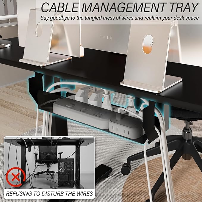 Kingant Standing Desk Height Adjustable Small Electric Stand Up Desks [40 x 20 Inch] - Ergonomic Sit Stand Desk Rising Desks for Home Office Computer Desk Stand Desk Workstation with Cable Management