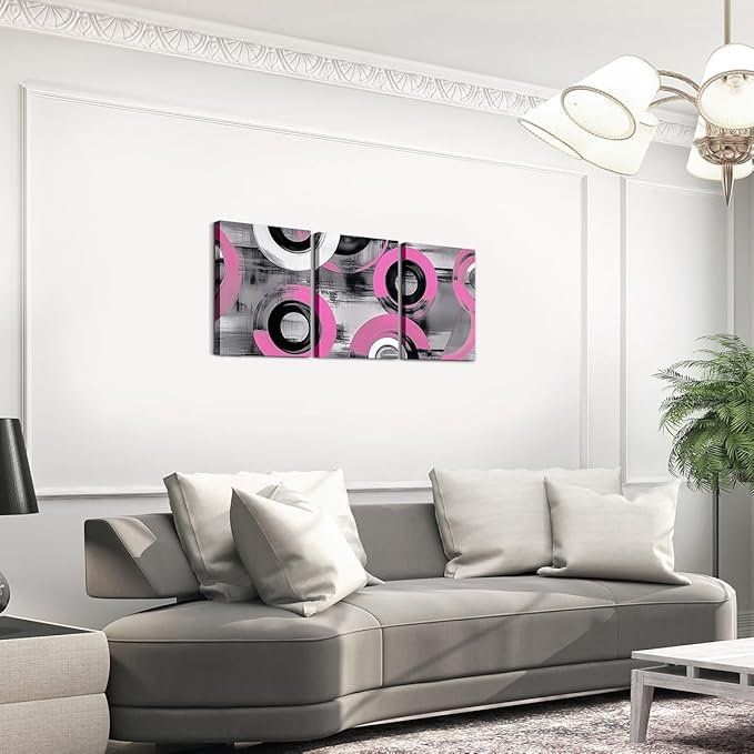 jejeloiu 12"x16"x3pcs Pink Geometric Office Decorations Artwork Posters Boys Girls 3 Piece Canvas Wall Art for Living Room Bedroom Abstract Art Picture Wall Decor